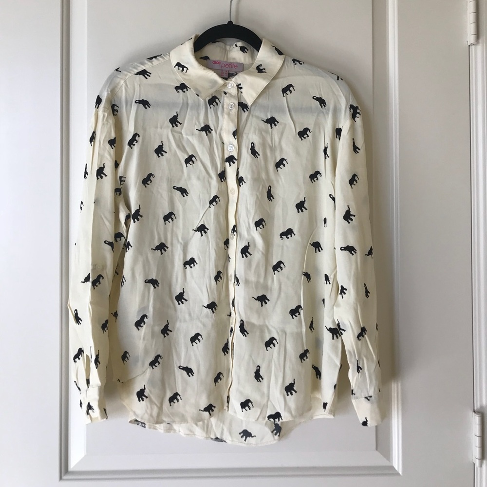 Asos petite white elephant print shirt，UK14/US10 - Picture 2 of 6